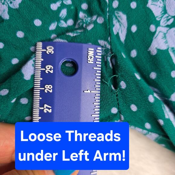 FreePeople Intimately SzM Green Polka-dot Floral Extra Wide BellSleeve top FLAW! - Picture 8 of 14